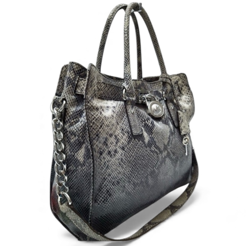 Michael Kors Ombré Hamilton Gray Leather Snakeskin Embossed Satchel Shoulder Bag - Picture 1 of 11